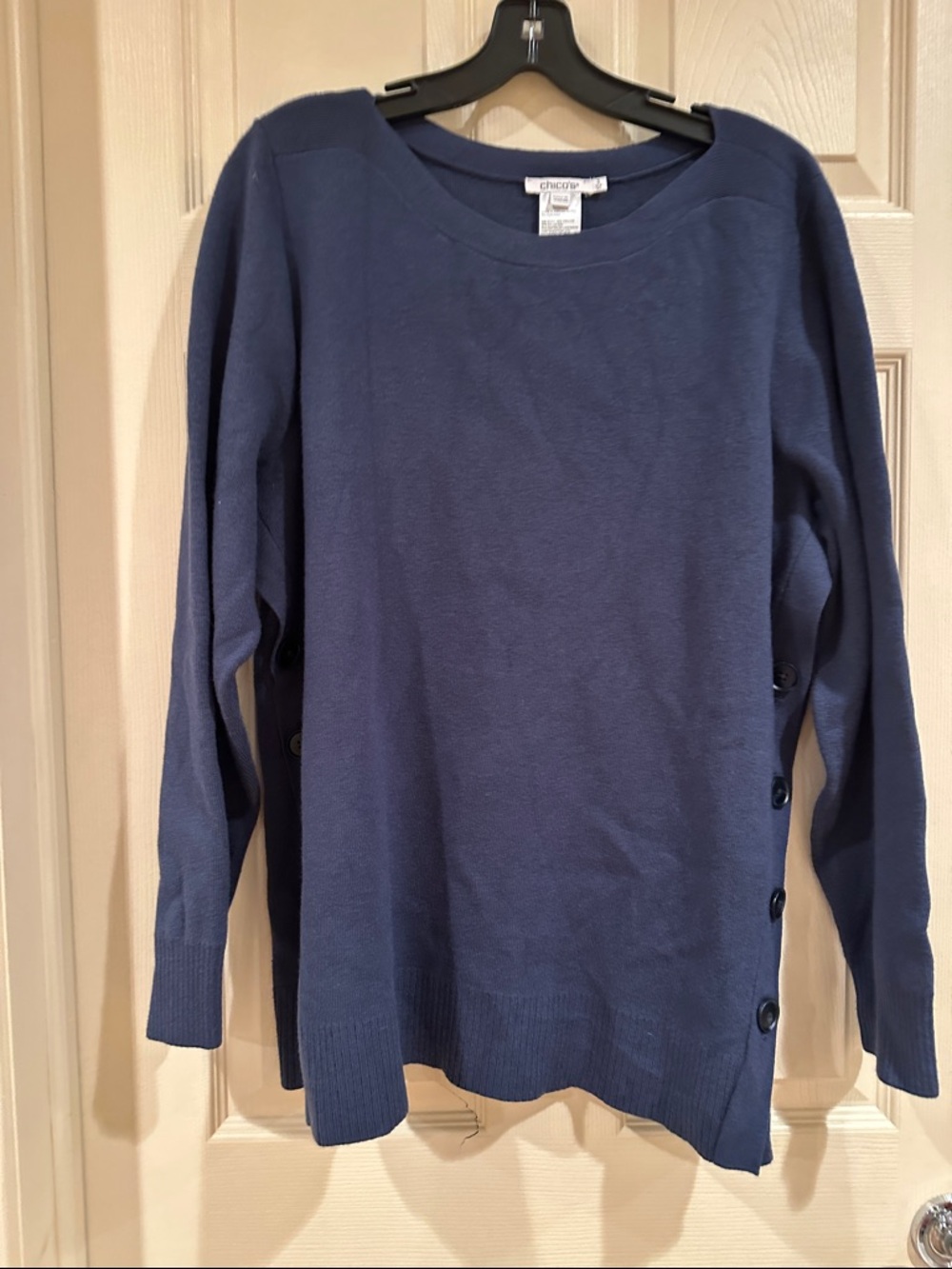 Chico's Deep Navy Side-Button Knit Sweater